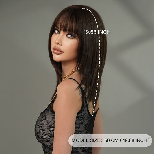 Black Brown Layered Straight Wig