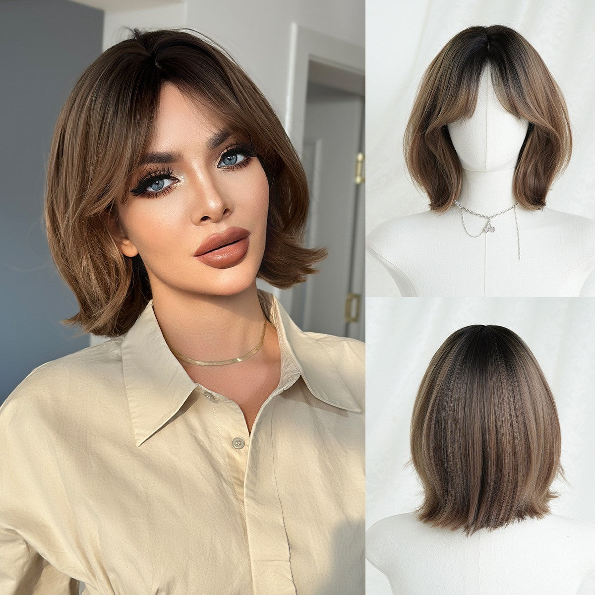 Brown Short Bob Wig - Dark Brown