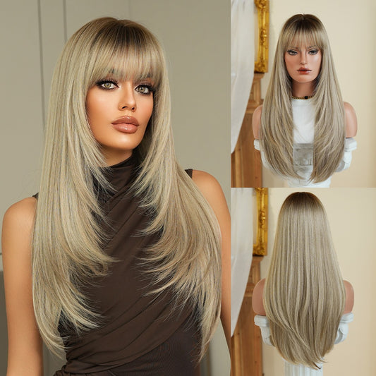 Layered Long Straight Wig- Blonde with darker base