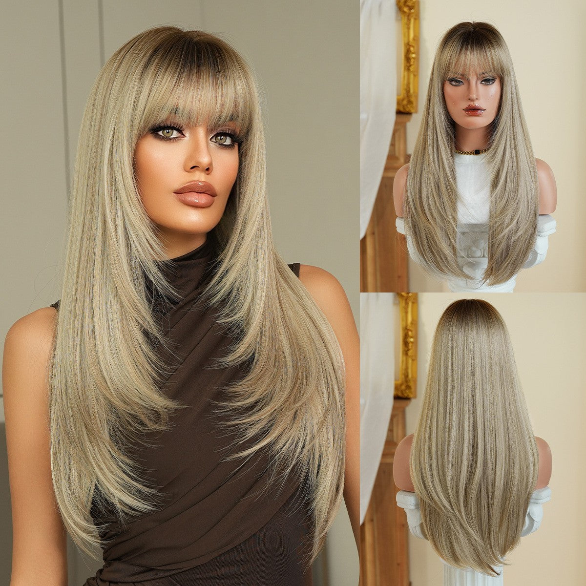 Layered Long Straight Wig- Blonde with darker base