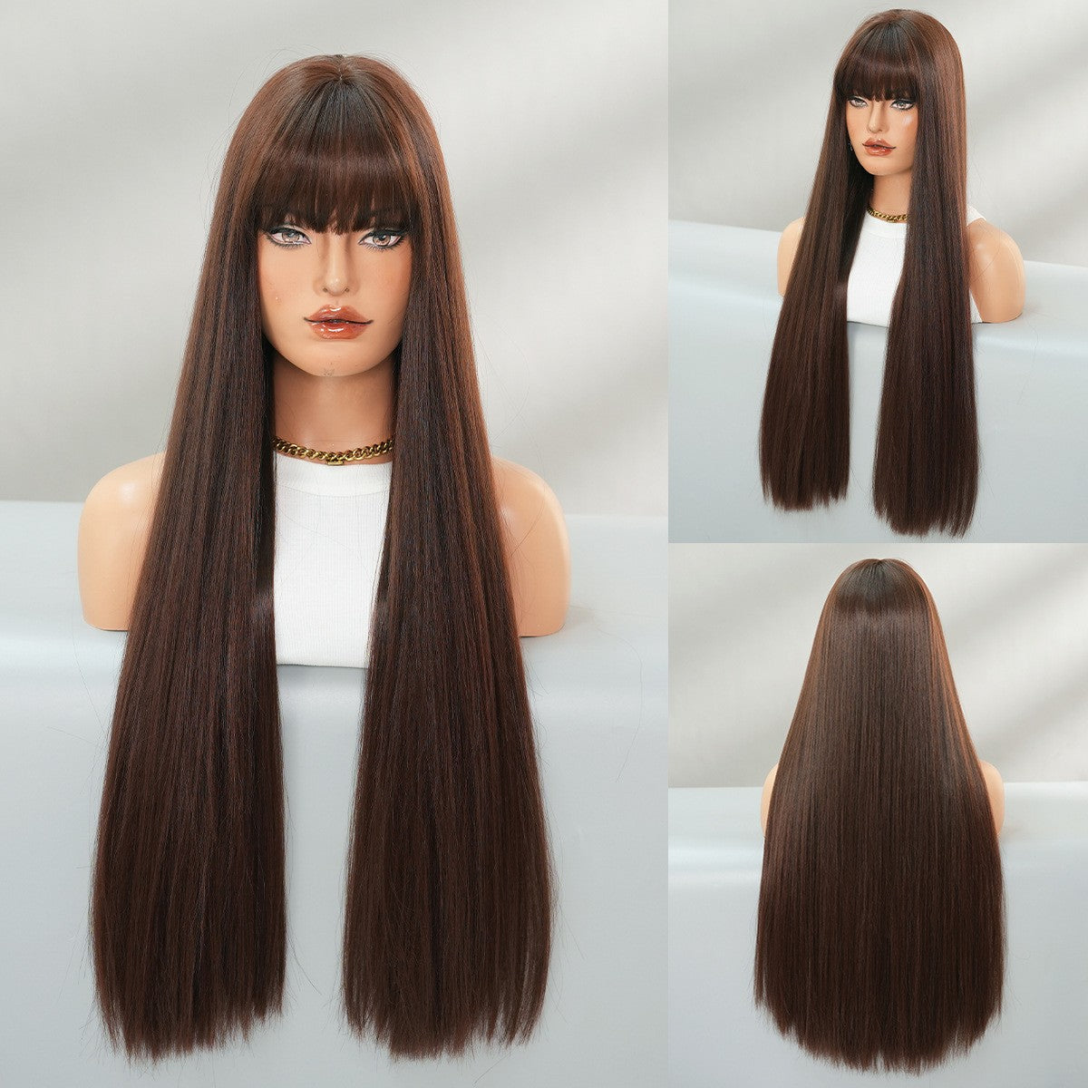 Extra Long Blunt Straight Wig- Brown Red