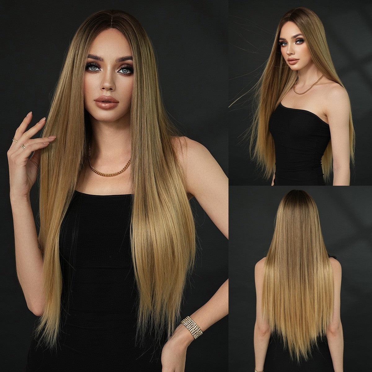 Gradient Gold Extra Long Straight Wig