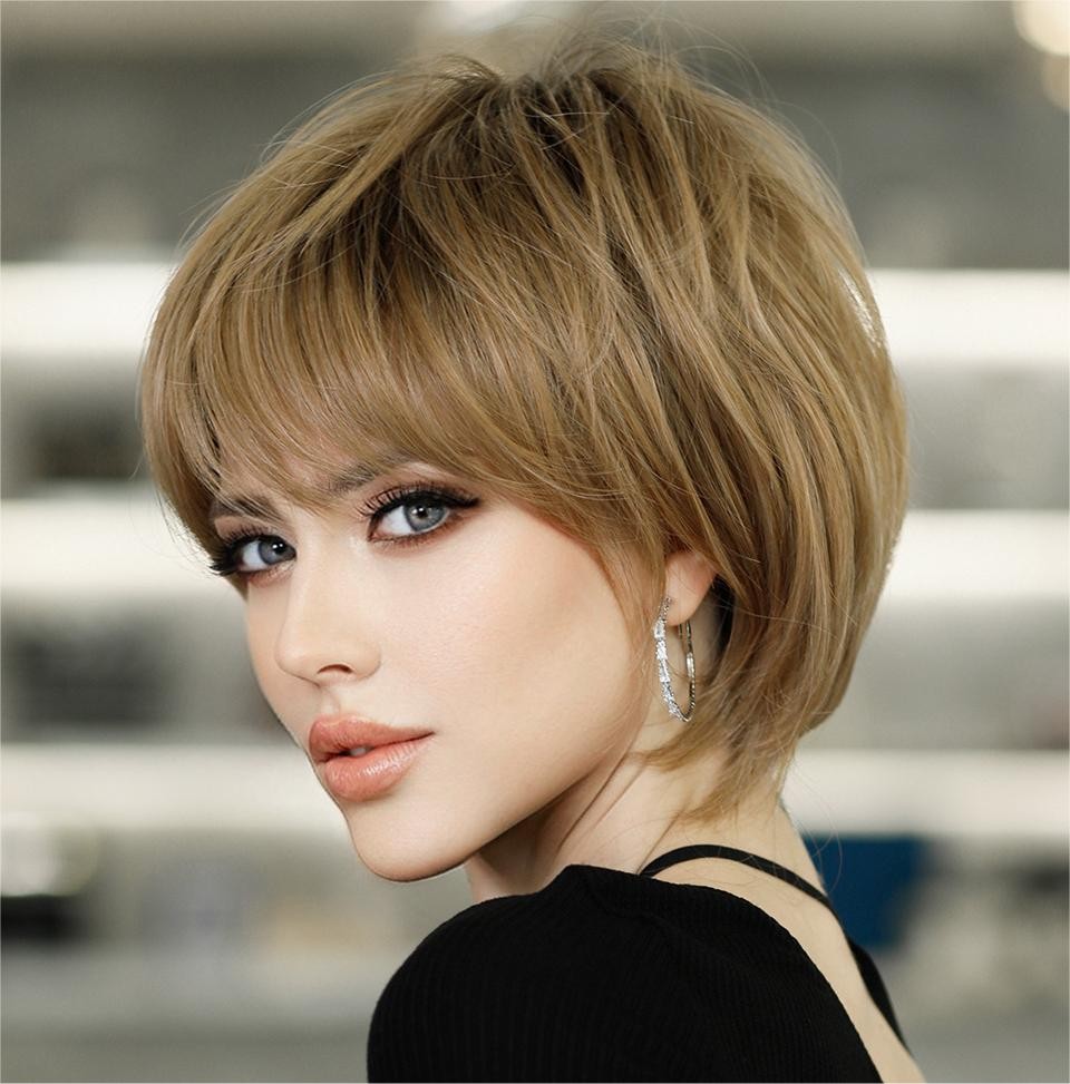 Golden Brown Short layered Wig