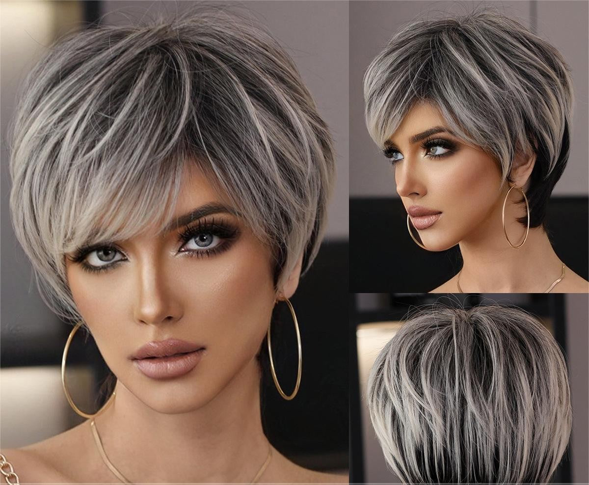 Ash Blonde with Dark Base Short layered Wig