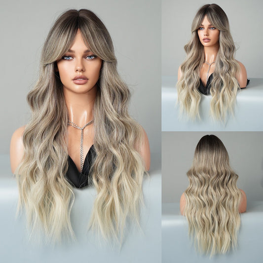 Gradient Blonde Wavy Wig- Light Brown
