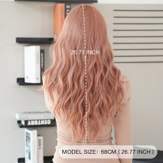 Pink Brown Long Wavy Fringe Wig