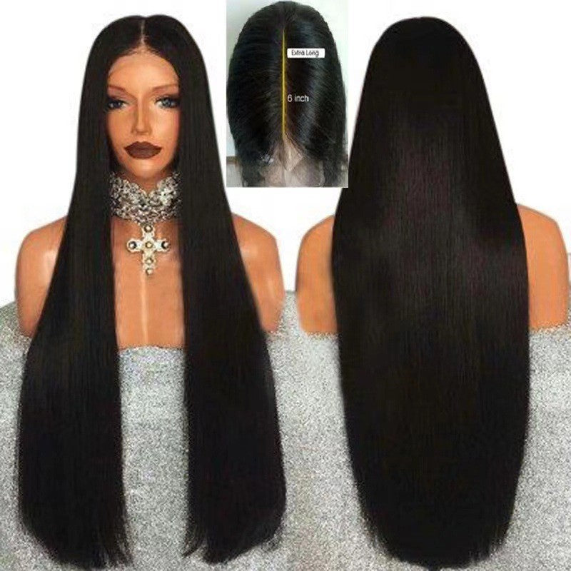 Long Straight Heat-resistant Lace Wig- Black