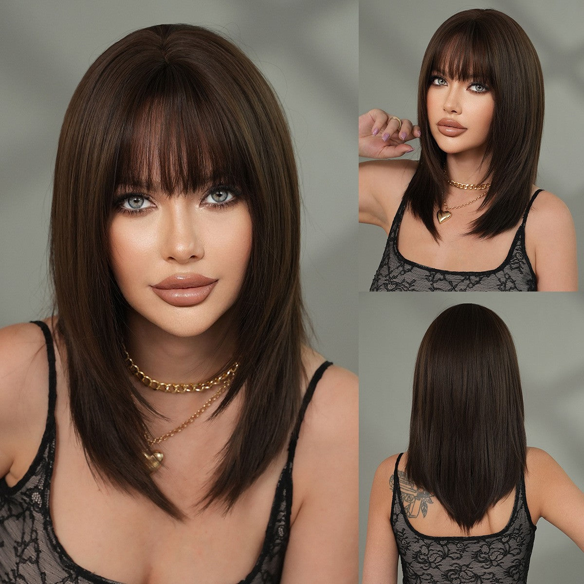 Black Brown Layered Straight Wig
