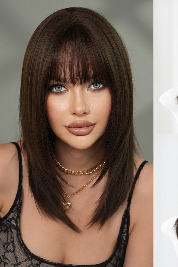 Black Brown Layered Straight Wig