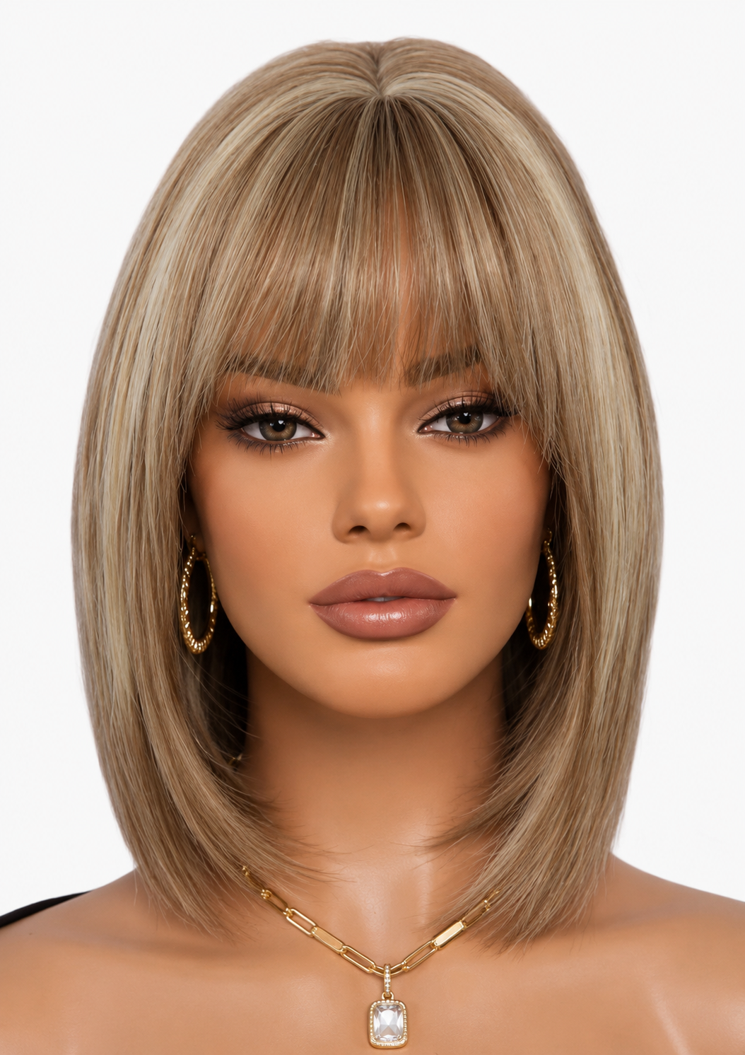 Ivory Highlighted Wig with Bangs