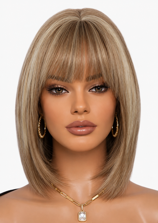 Ivory Highlighted Wig with Bangs