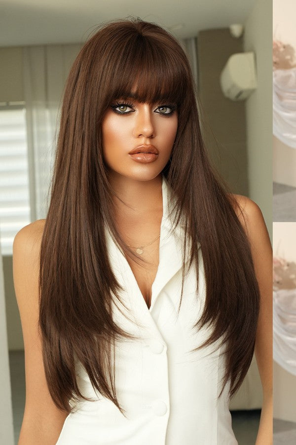 Layered Long Straight Wig - Brown